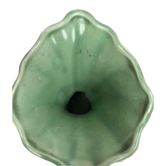 1950s Cameron Clay Horn of Plenty Cornucopia Art Pottery Green Vase USA Unmarked - Picture 4 of 6